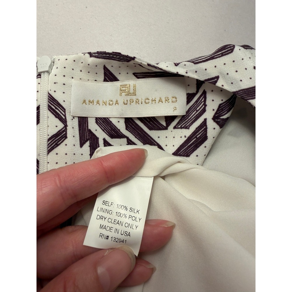 Amanda Uprichard 100% Silk Abstract Geometric Rainbow Border Shift Dress Women P - Picture 9 of 10